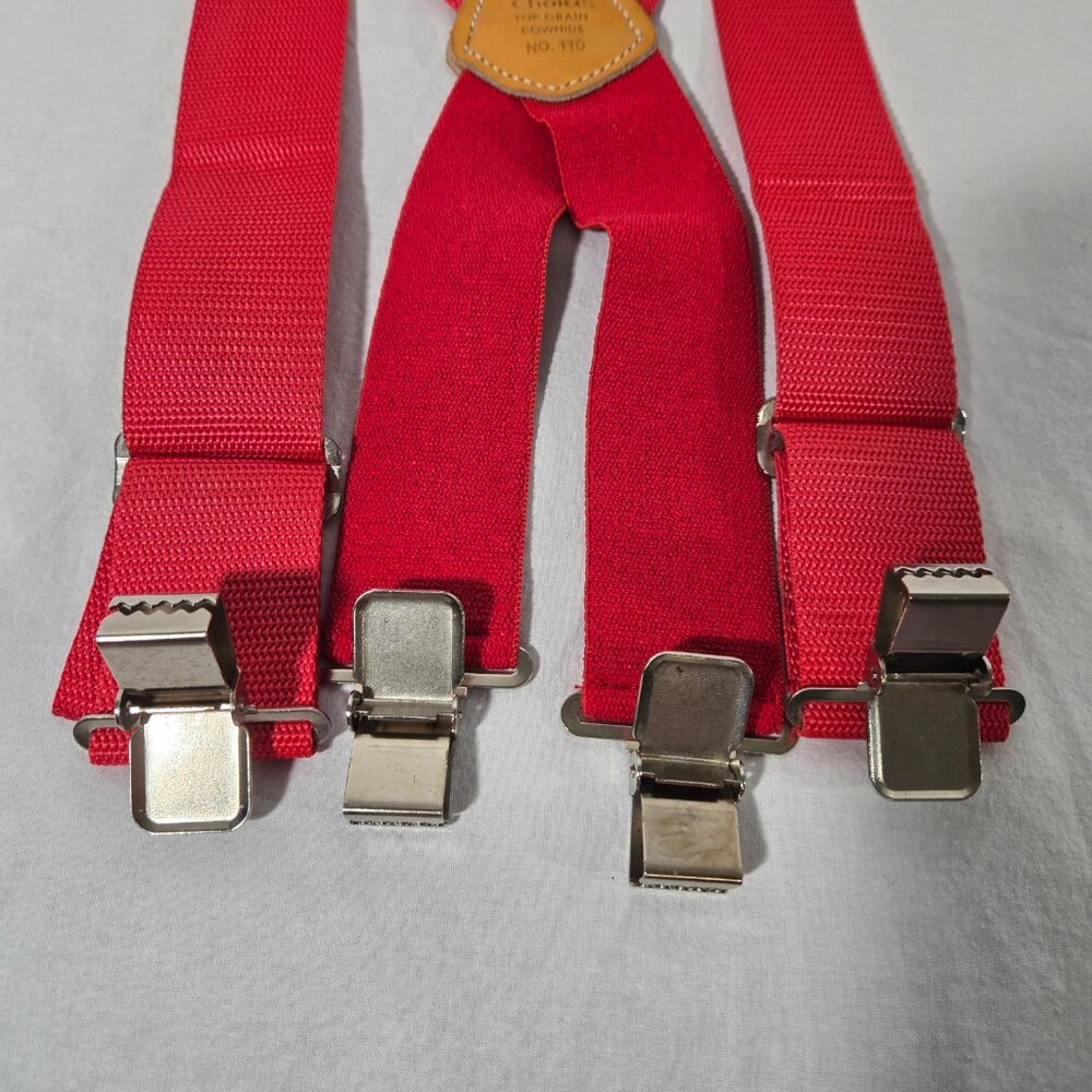 USA Vintage 70's Red CANVAS Straps TOP-GRAIN Leather CLIPS 46" X 2" Suspenders. - Picture 12 of 17